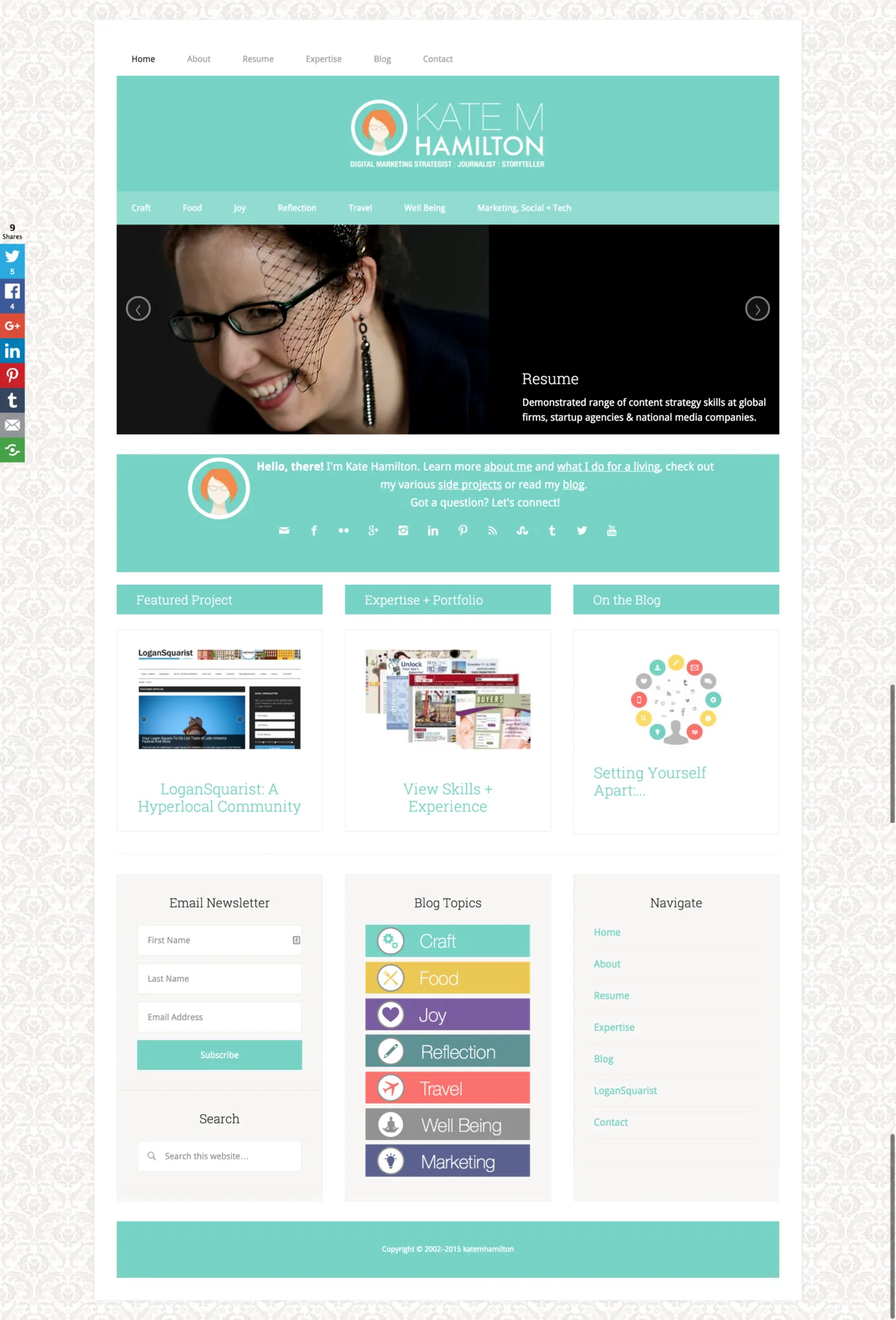katemhamilton.com homepage, September 2015
