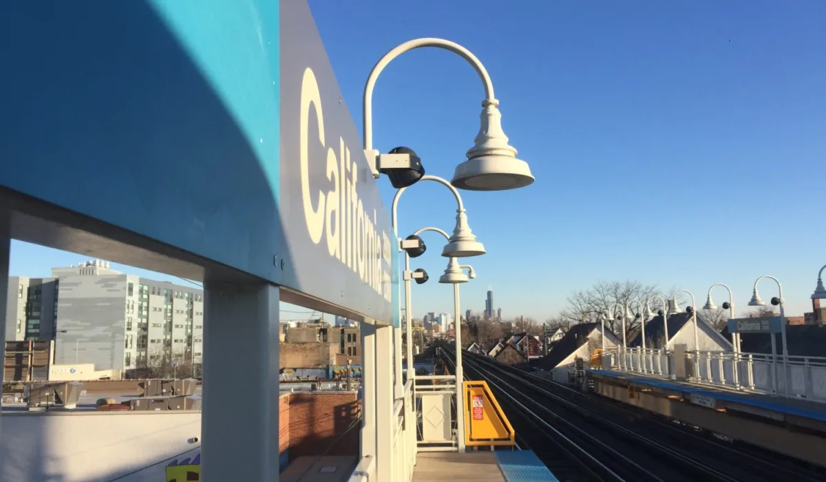 California Blue Line stop in Logan Square, Chicago