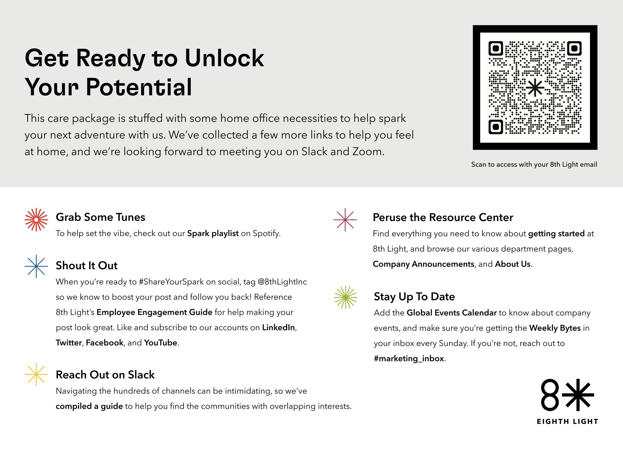 8th Light new-hire onboarding card: “Get ready to unlock your potential”