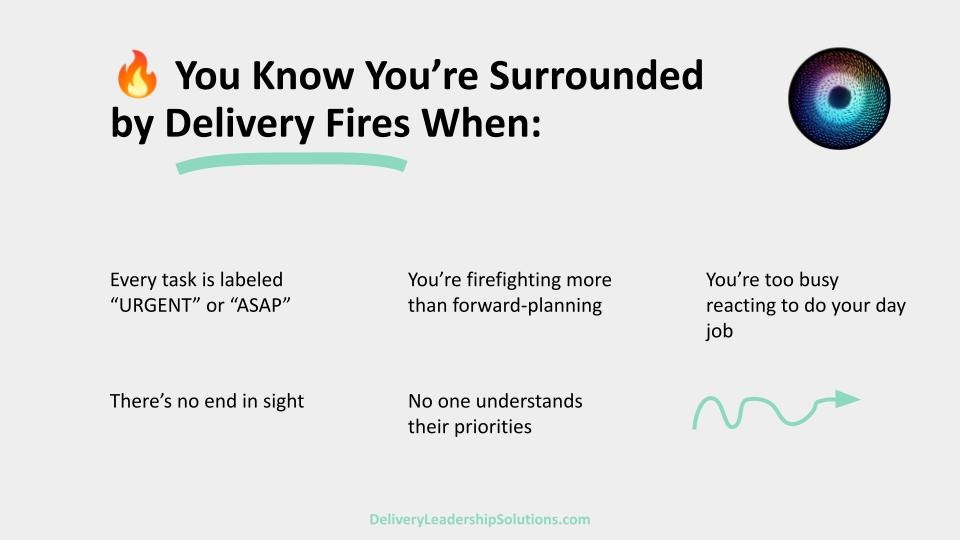 LinkedIn carousel slide for DLS: “You know you’re surrounded by delivery fires when…”