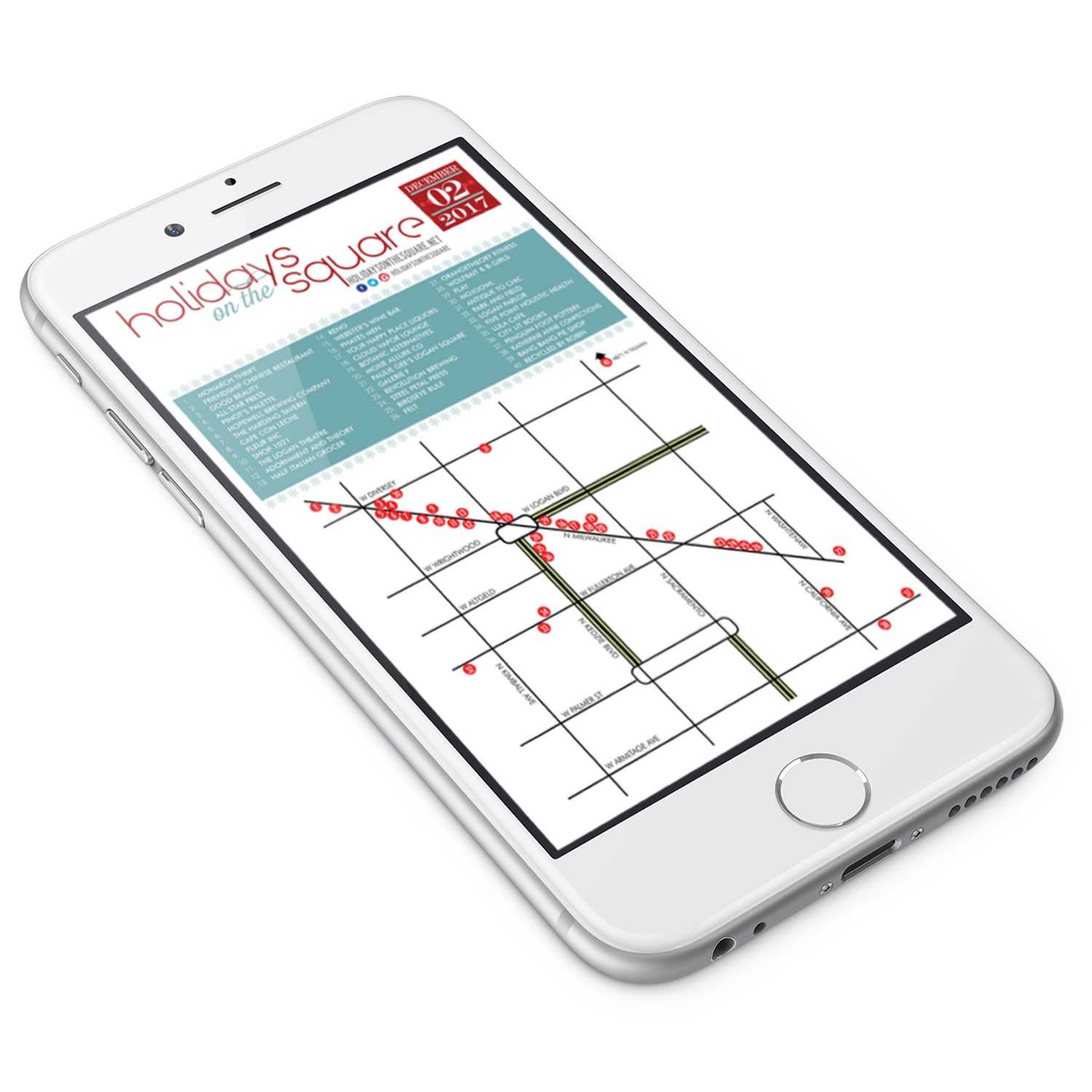 The Holidays on the Square participant map on a phone