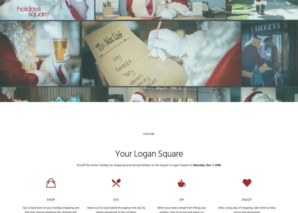 Holidays on the Square website homepage, 2018