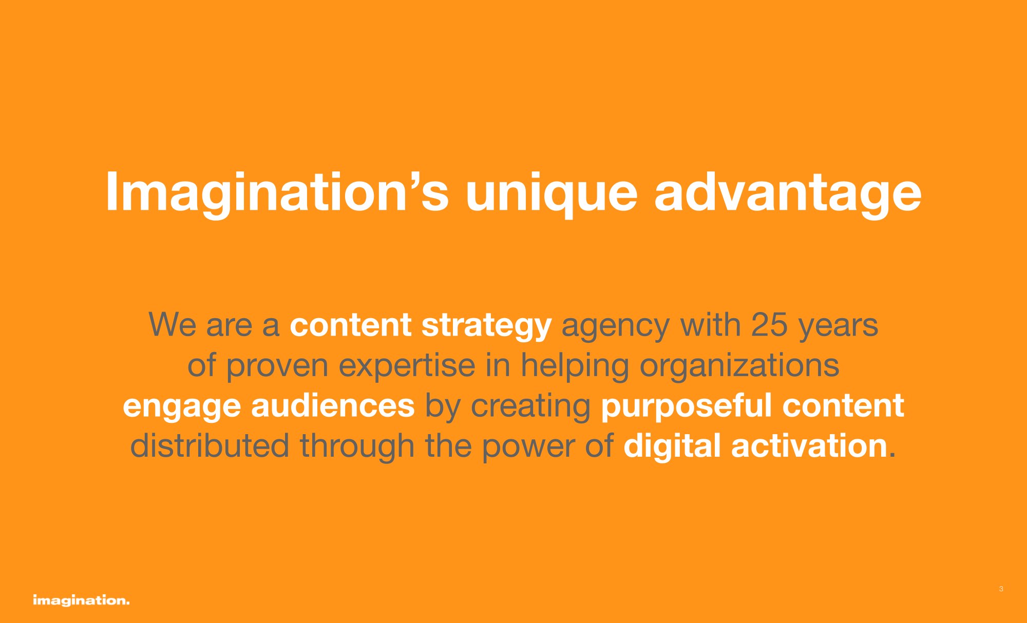 Imagination's positioning statement as a content strategy agency using digital activation