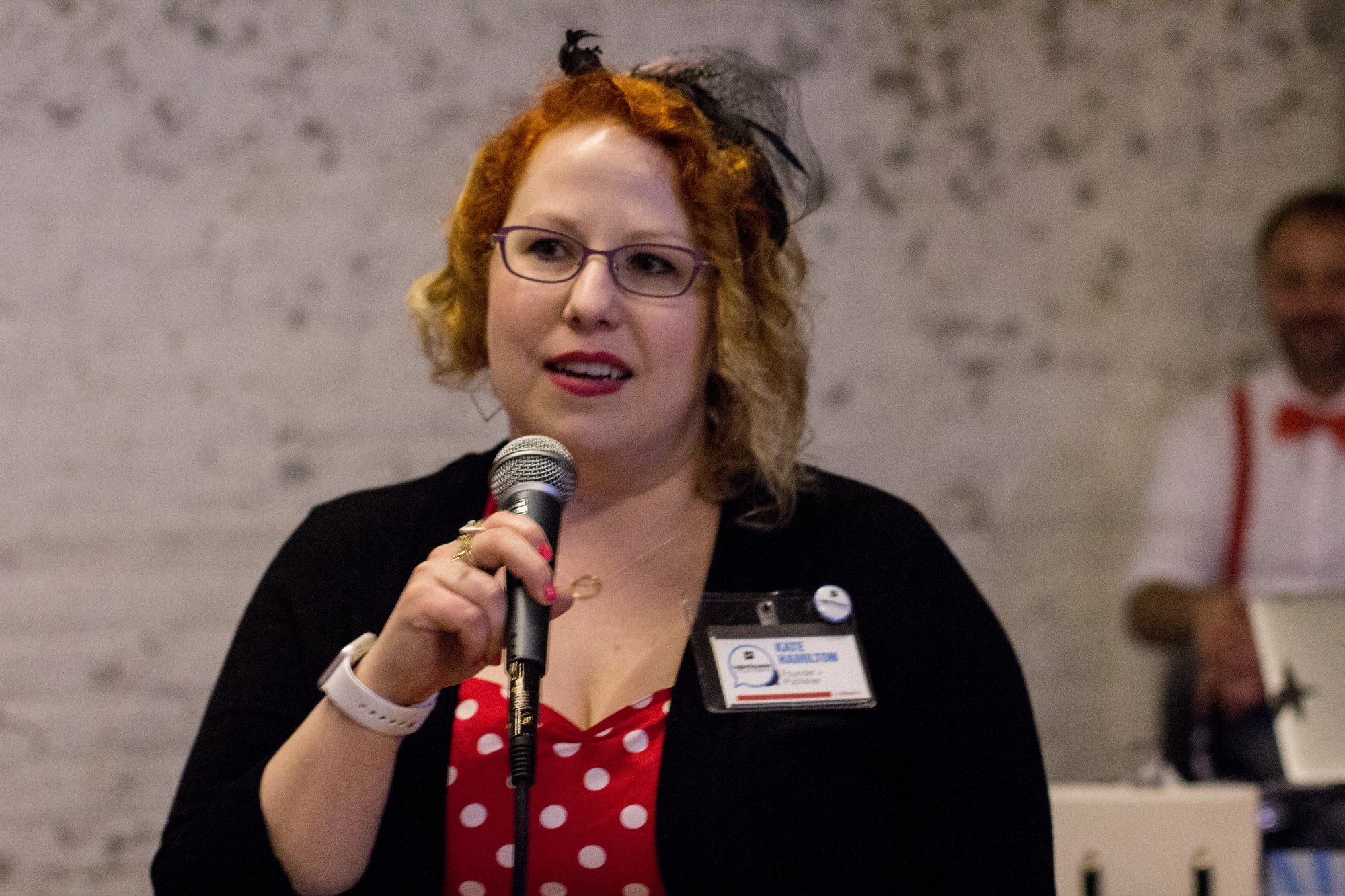 Kate Hamilton speaking at the 2018 LoganSquarist fundraiser