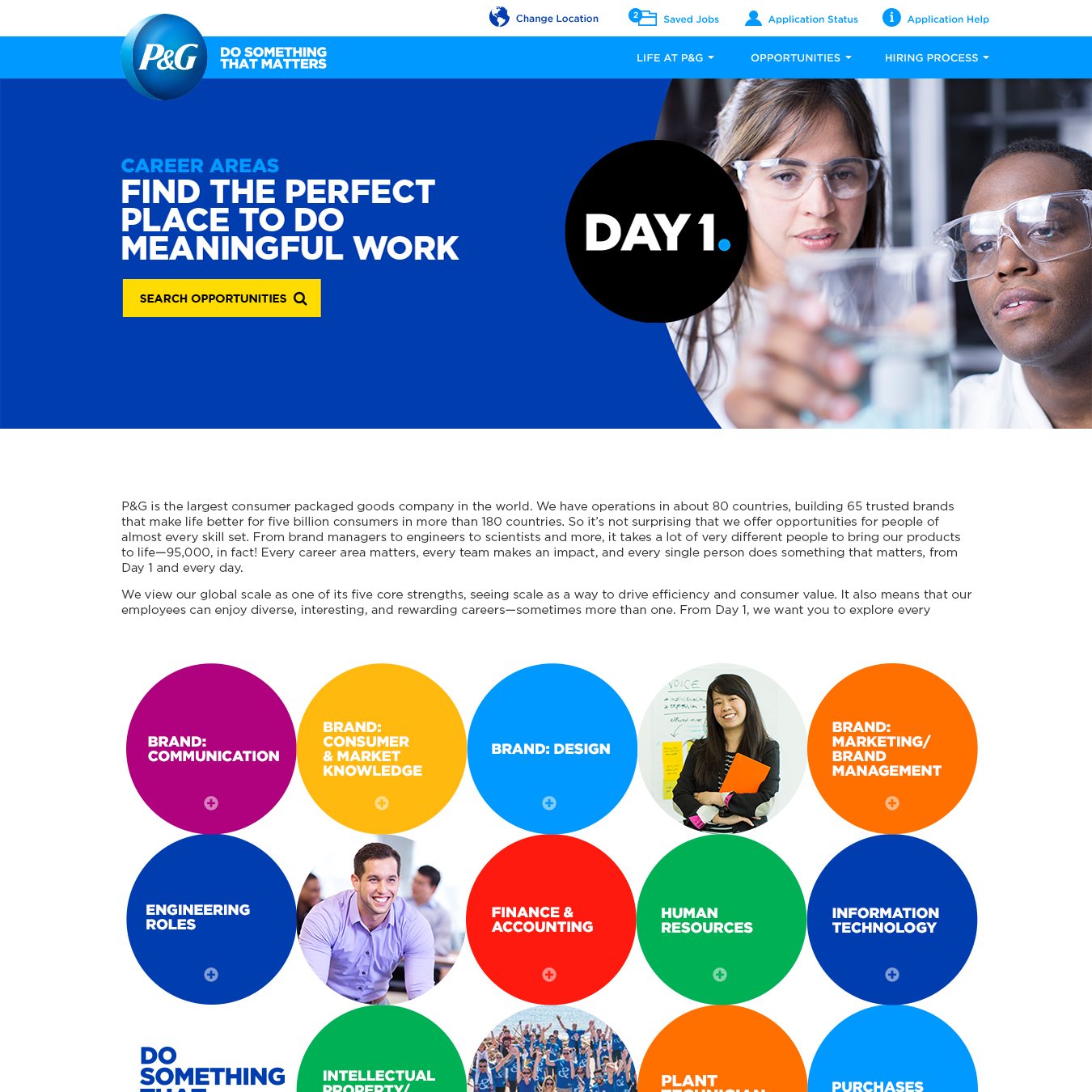 Relaunched P&G careers site: the sales career area page