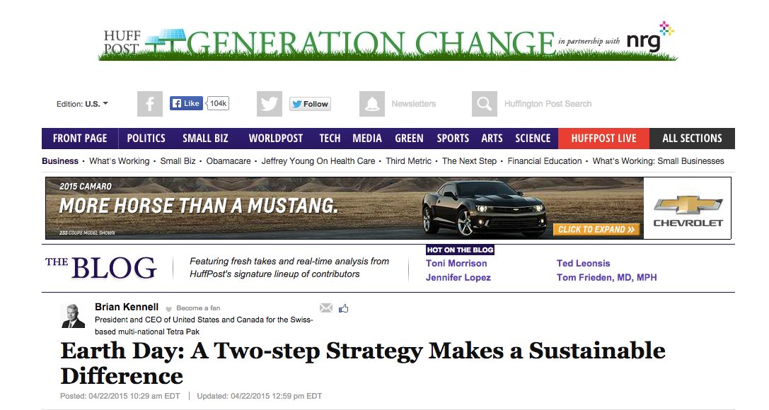 Tetra Pak executive byline on sustainability published on The Huffington Post