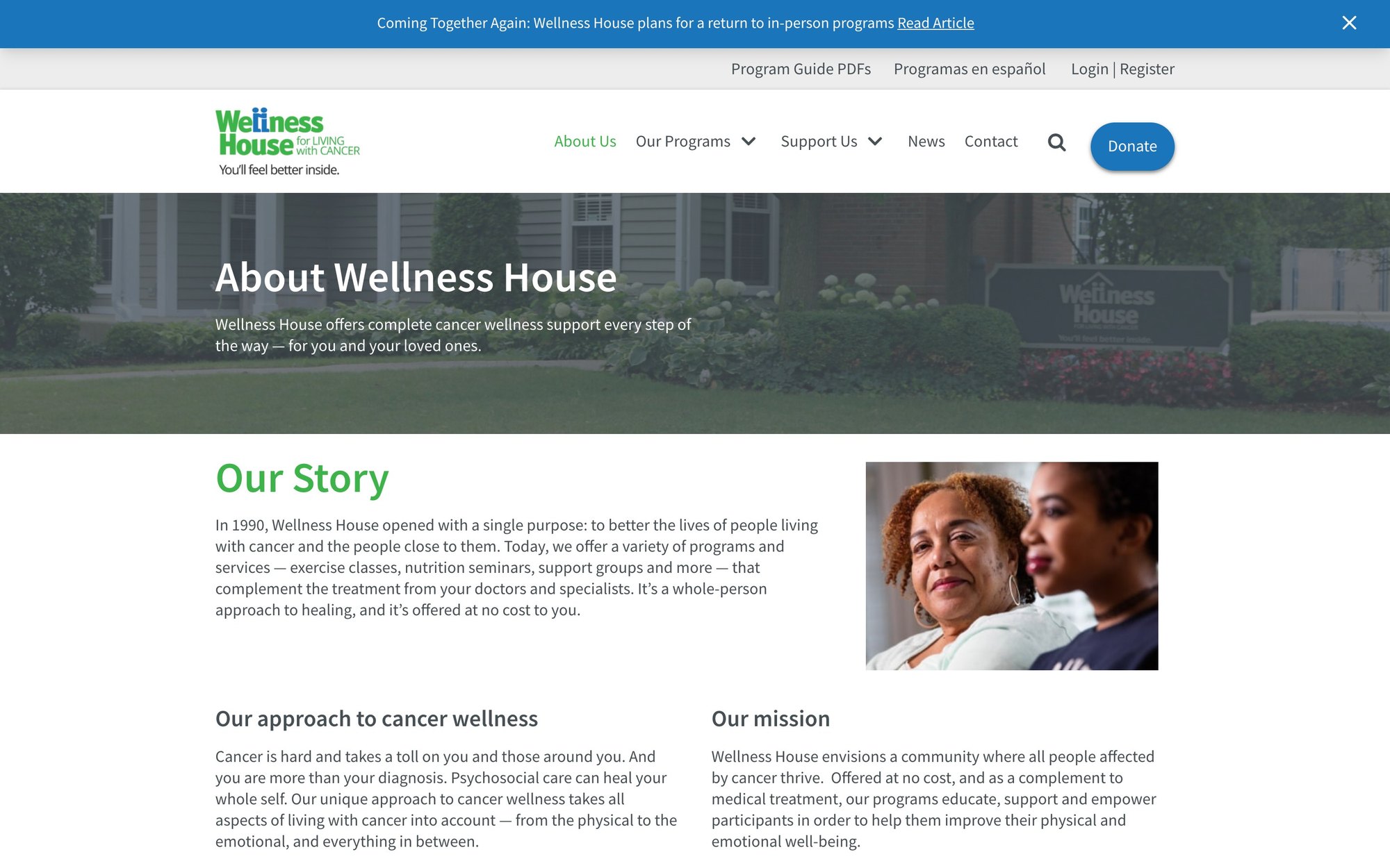 The redesigned Wellness House About page, which merged three overlapping pages into one
