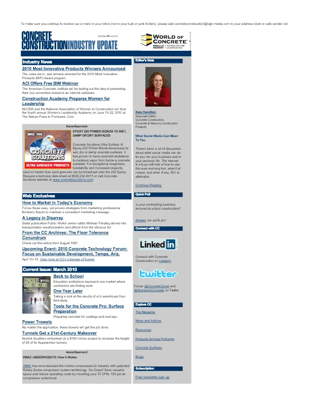 Concrete Construction Industry Update 2010